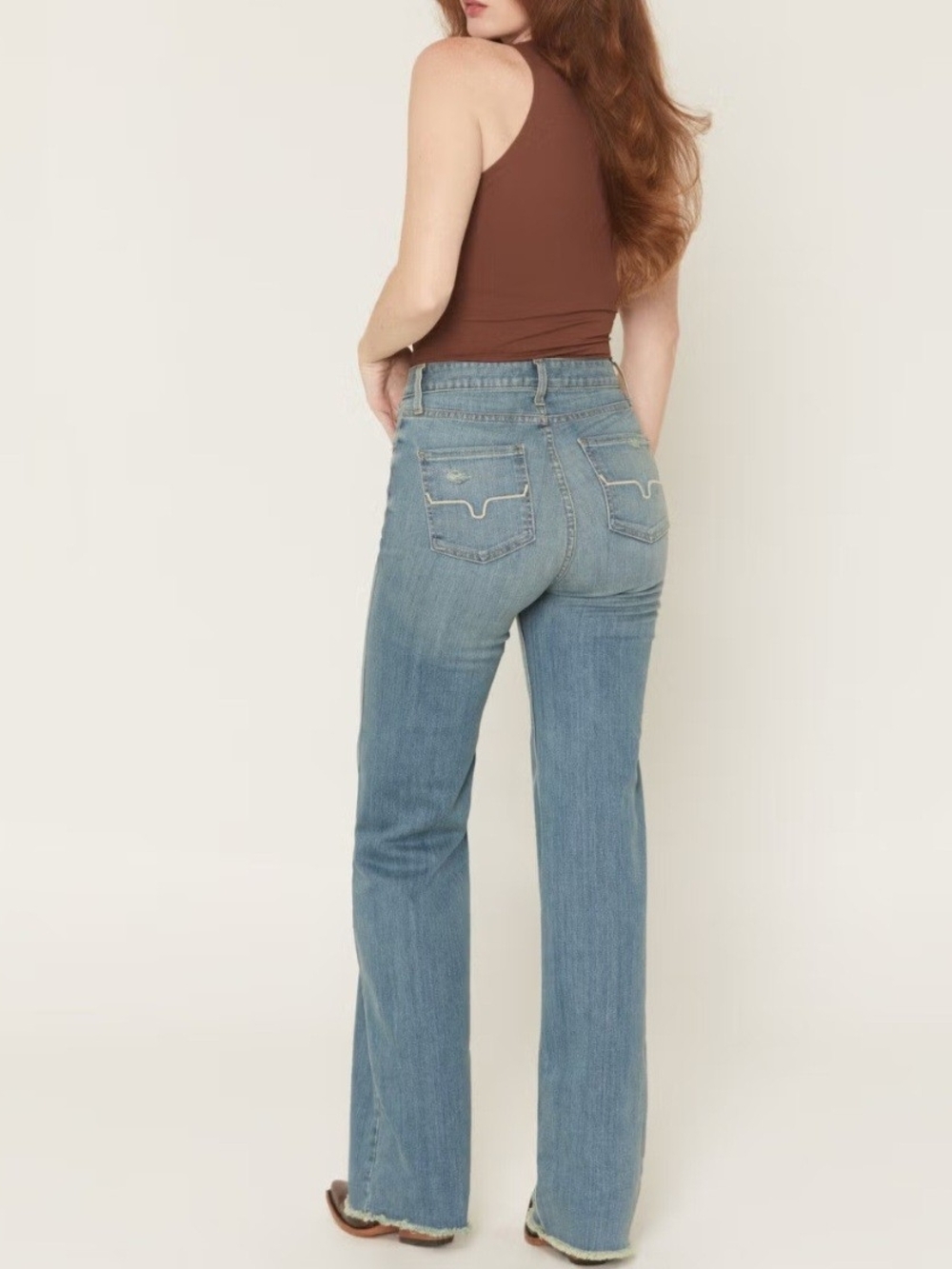 Kimes Ranch Olivia Wide Leg Jeans 12/32 Raw Hem Denim Western Cowgirl Relaxed